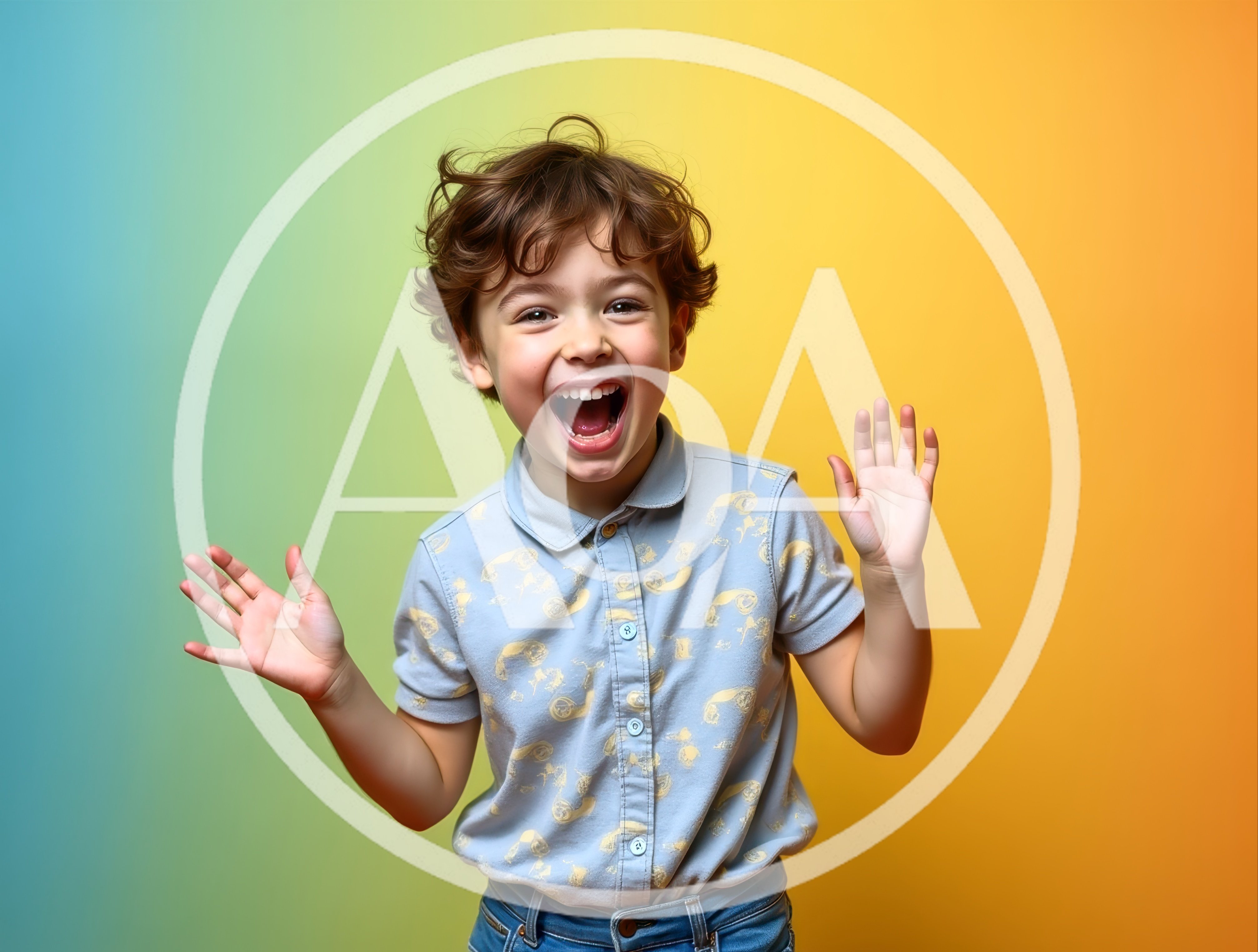 Excited Young Boy With Curly Hair Laughing