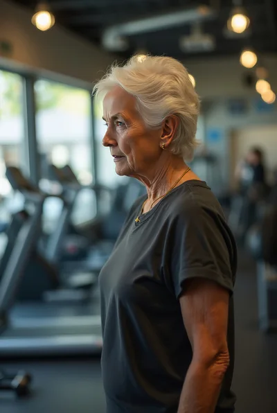 Senior Woman Standing Thoughtfully In A Modern Gym