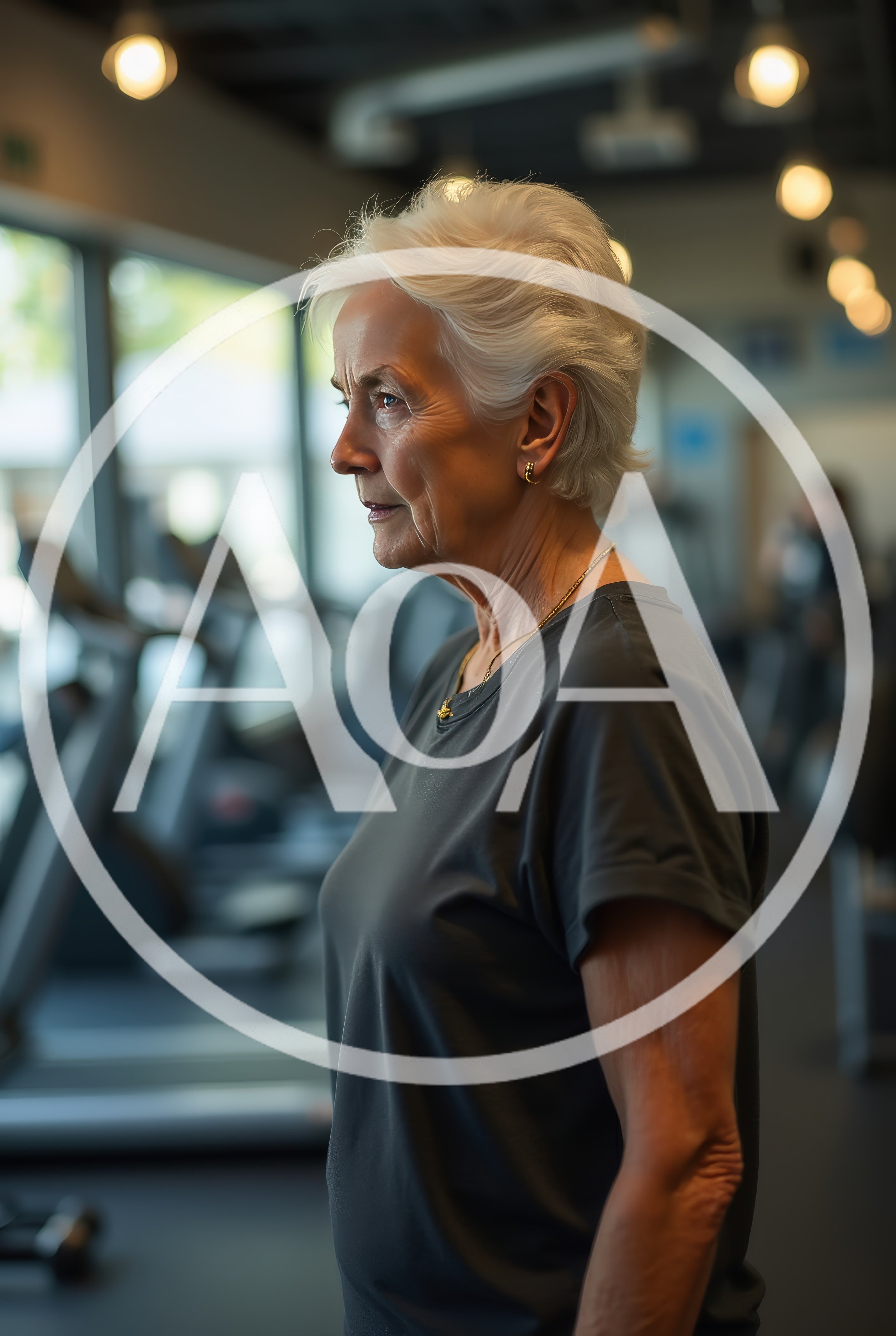 Senior Woman Standing Thoughtfully In A Modern Gym