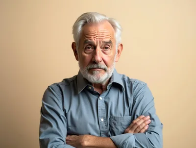 Portrait Of A Serious Senior Man With Crossed Arms