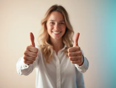 Smiling Woman Giving Double Thumbs Up Gesture