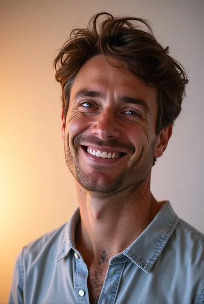 Portrait Of A Smiling Man With Messy Hair