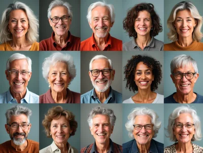 Diverse Senior Adults Smiling Portraits Grid