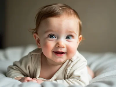 Happy Baby Lying On A Soft Bed