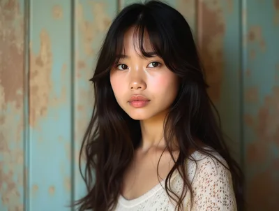 Portrait Of A Young Asian Woman With Long Hair