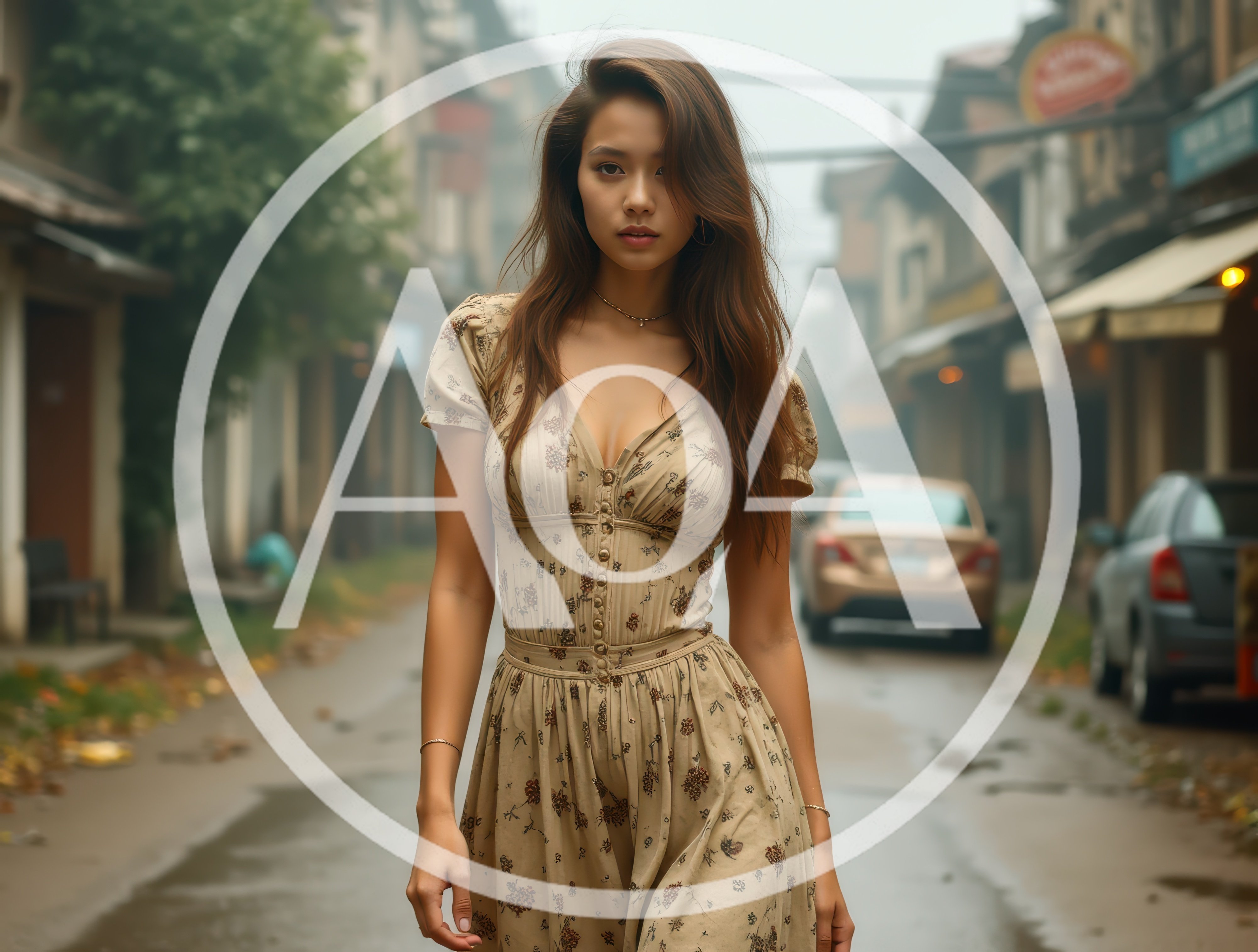 Young Woman Walking Down A Misty Street