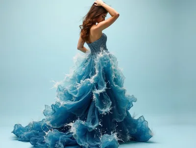 Woman Wearing A Surreal Water Wave Dress