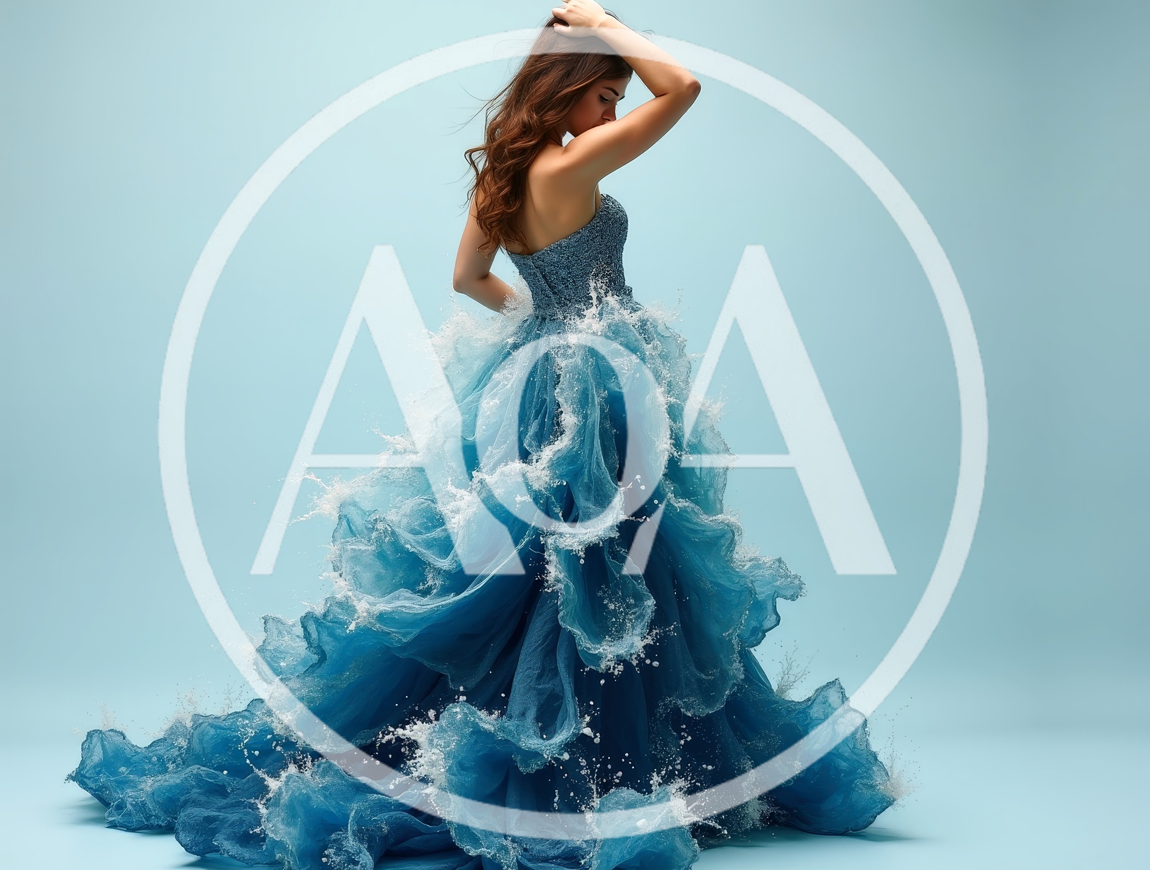 Woman Wearing A Surreal Water Wave Dress
