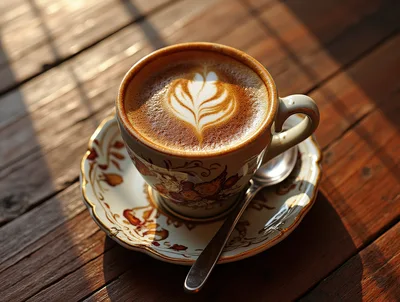 Latte Art In An Ornate Vintage Porcelain Cup