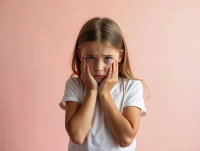 Sad Young Girl Holding Her Face