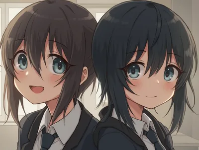Two Anime Schoolgirls Standing Back To Back
