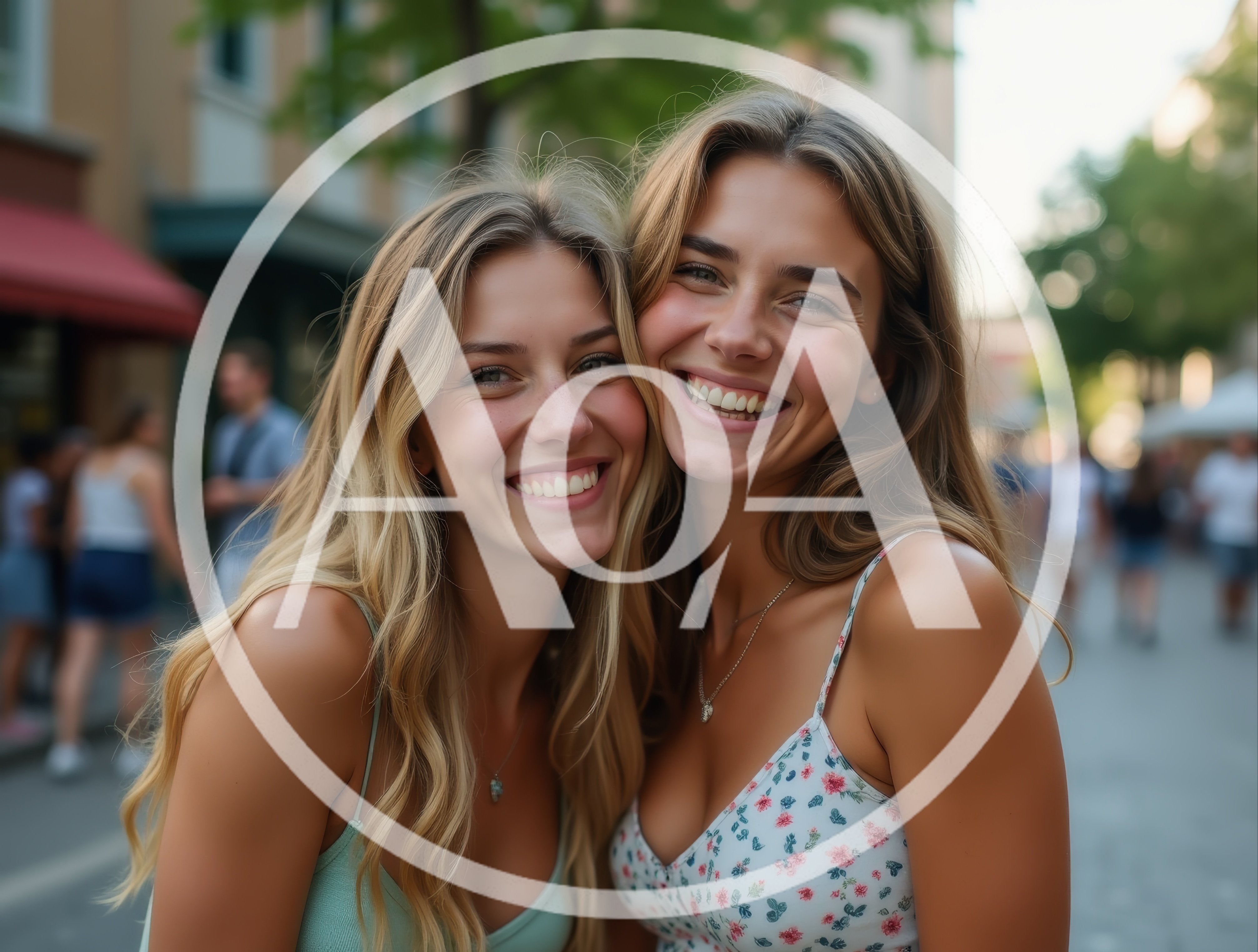 Two Young Women Smiling Together Outdoors