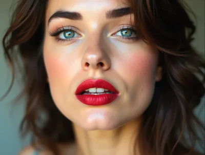 Portrait Of A Beautiful Woman With Red Lipstick
