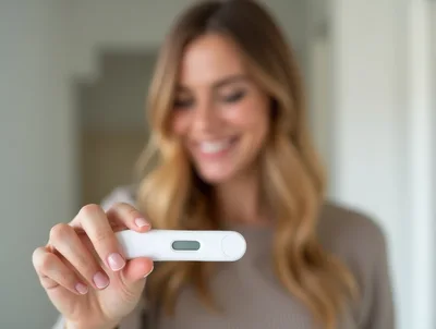 Smiling Woman Holding A Digital Pregnancy Test