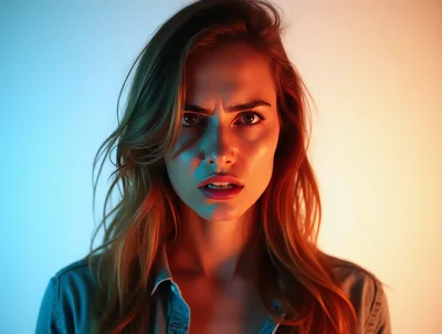 Portrait Of A Serious Woman With Dual Lighting