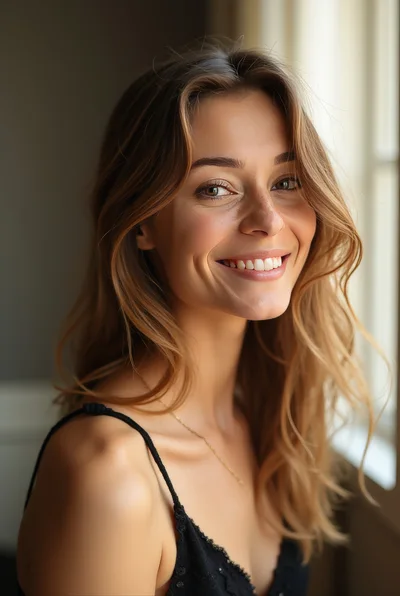 Portrait Of A Smiling Young Woman With Wavy Hair