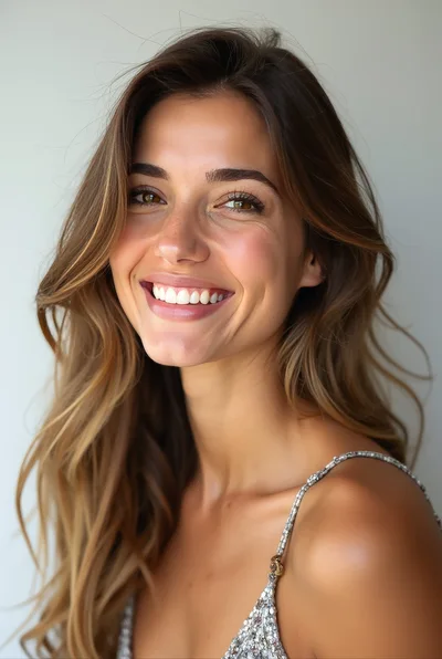 Portrait Of A Smiling Woman With Long Wavy Hair