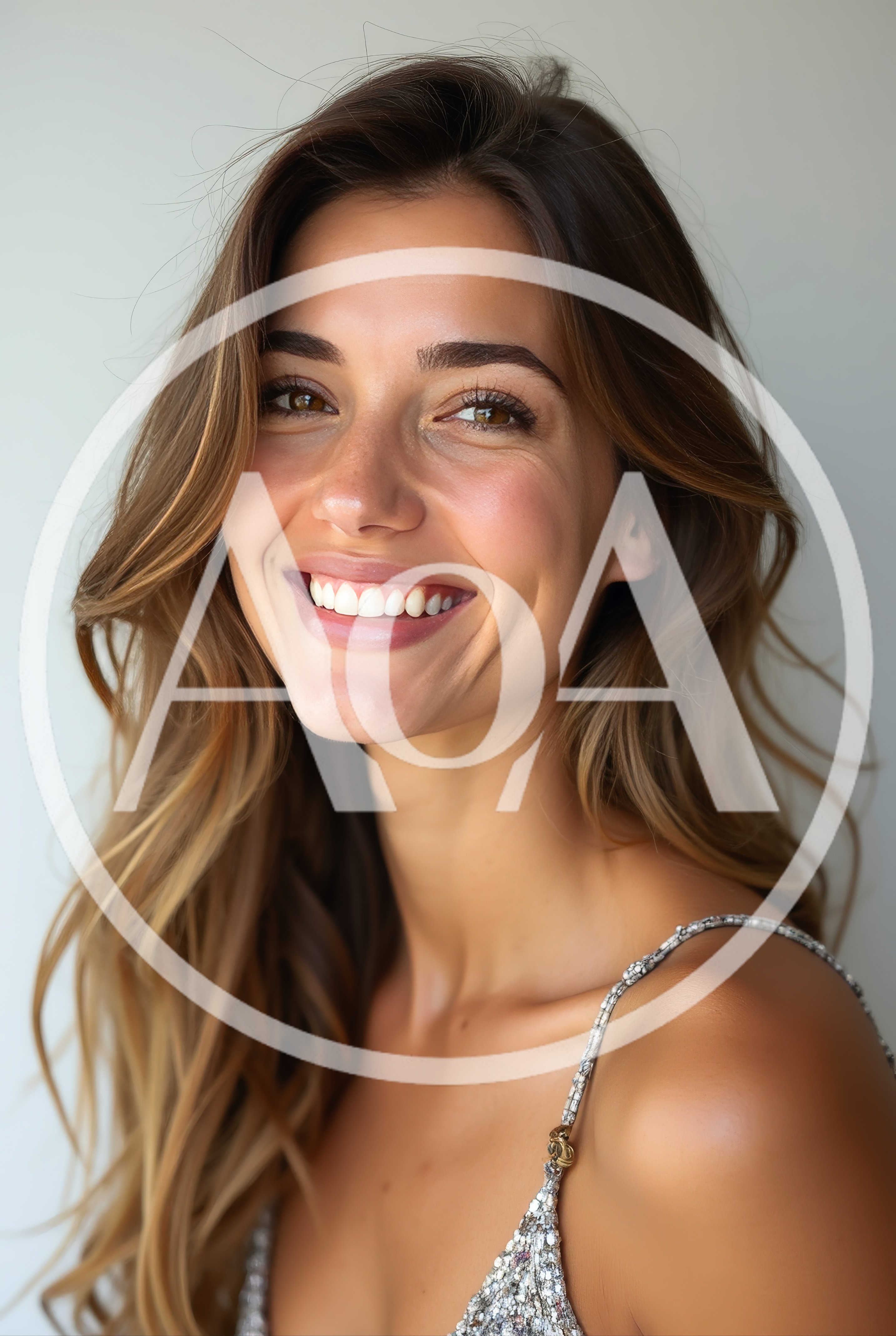 Portrait Of A Smiling Woman With Long Wavy Hair