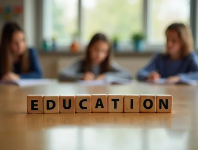 Wooden Blocks Spelling Education on Classroom Table