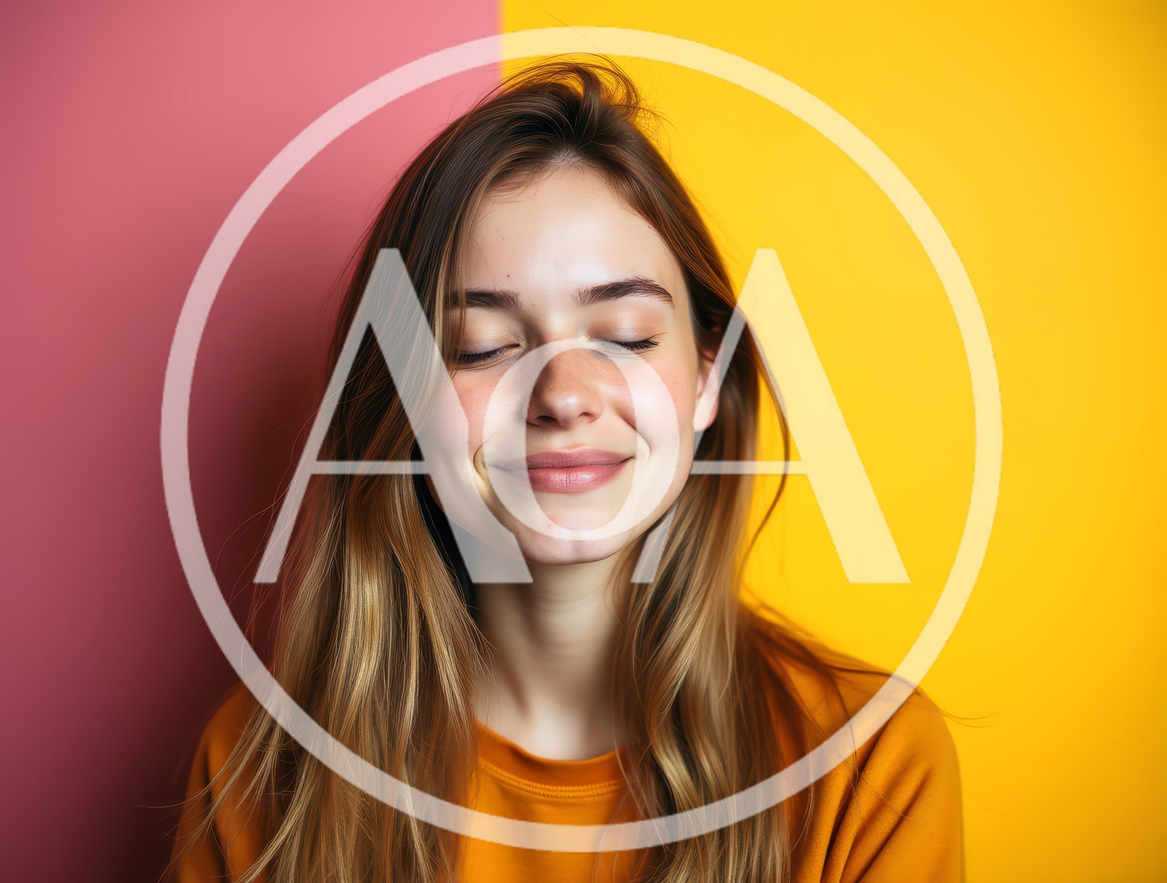 Young Woman Smiling With Eyes Closed Against Colorful Background
