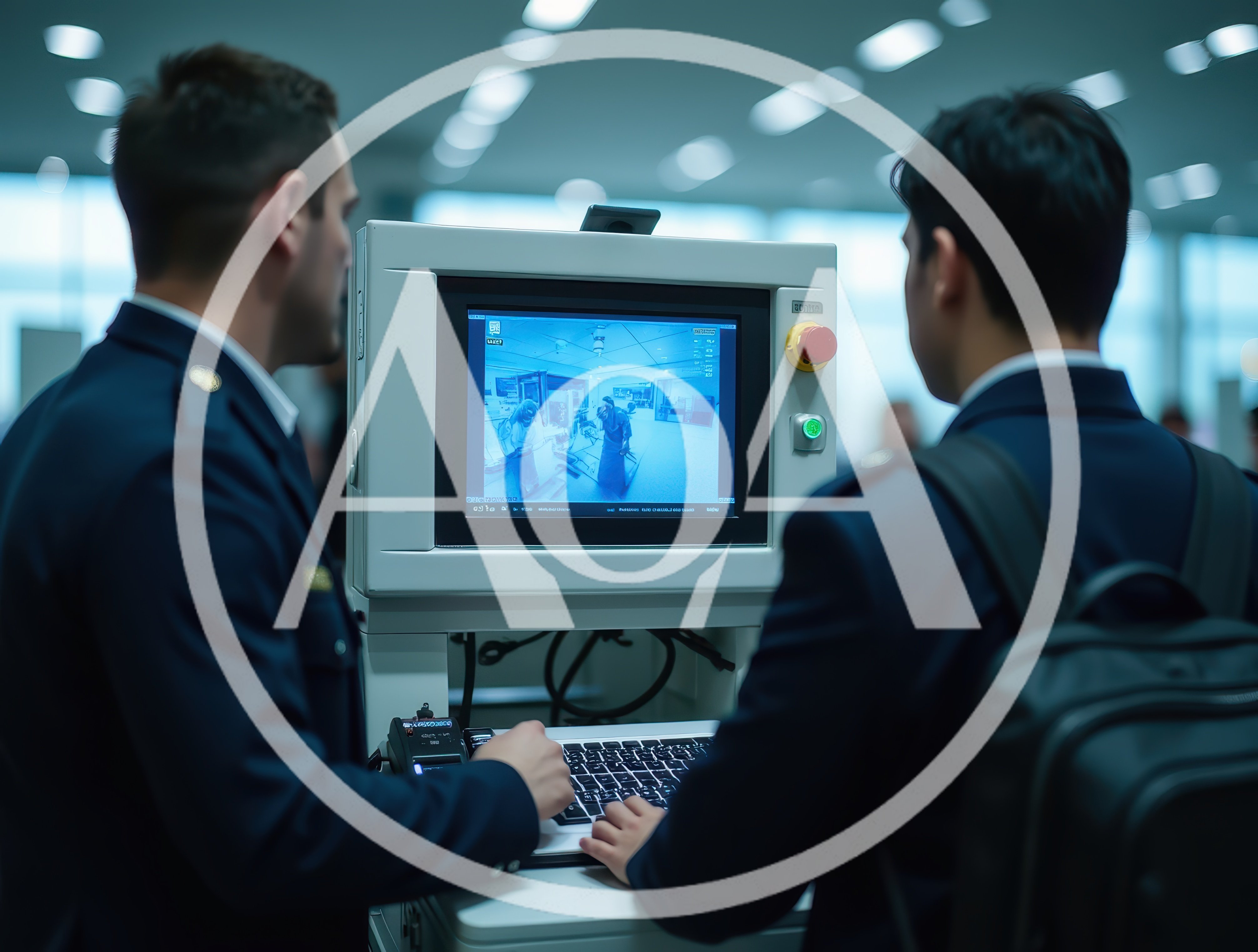 Security Officers Monitoring Airport Surveillance Footage
