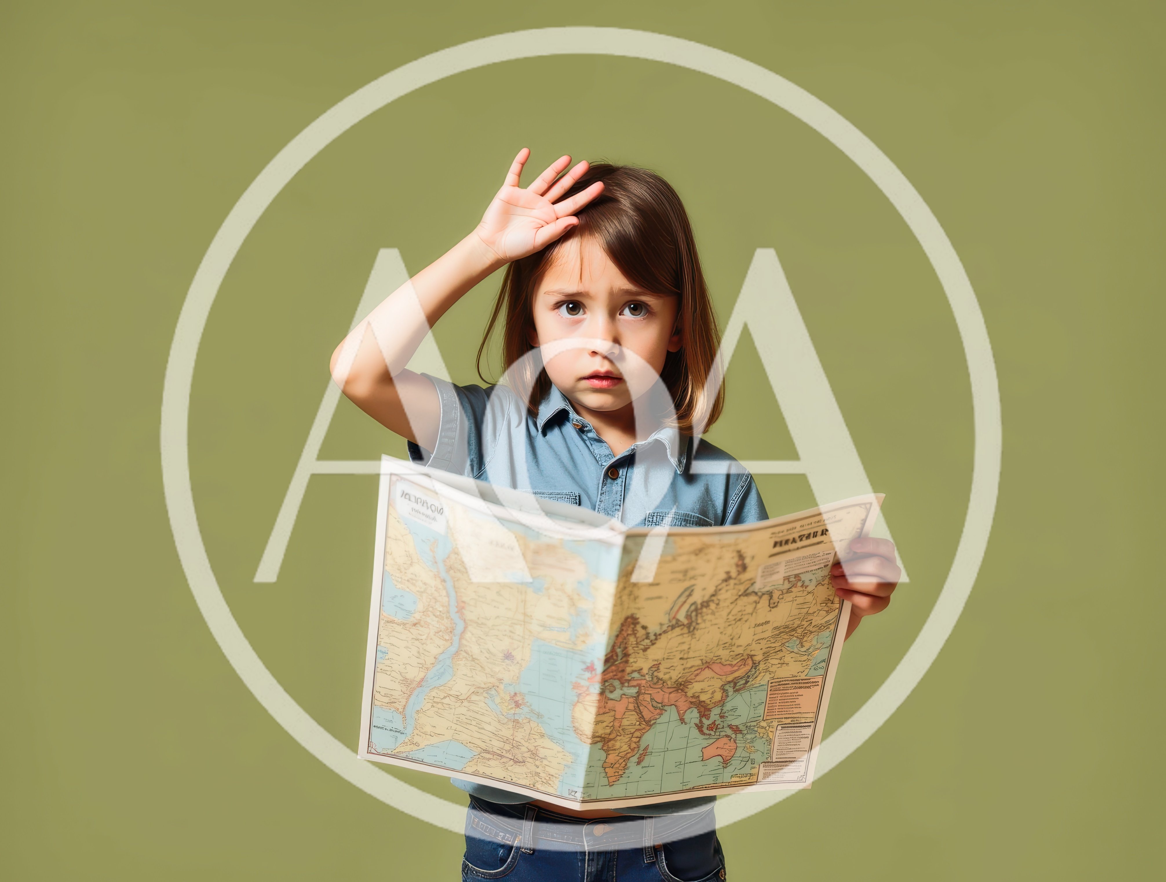 Young Girl Holding A World Map Looking Confused