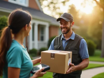 Delivery Driver Handing Package To Customer At Home