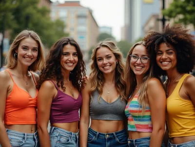 Group Of Diverse Young Women Smiling Outdoors