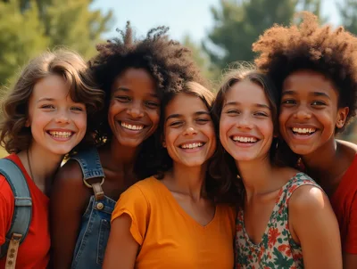 Group Of Diverse Young Women Smiling Together Outdoors
