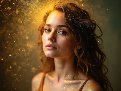 Portrait Of A Young Woman With Golden Glitter