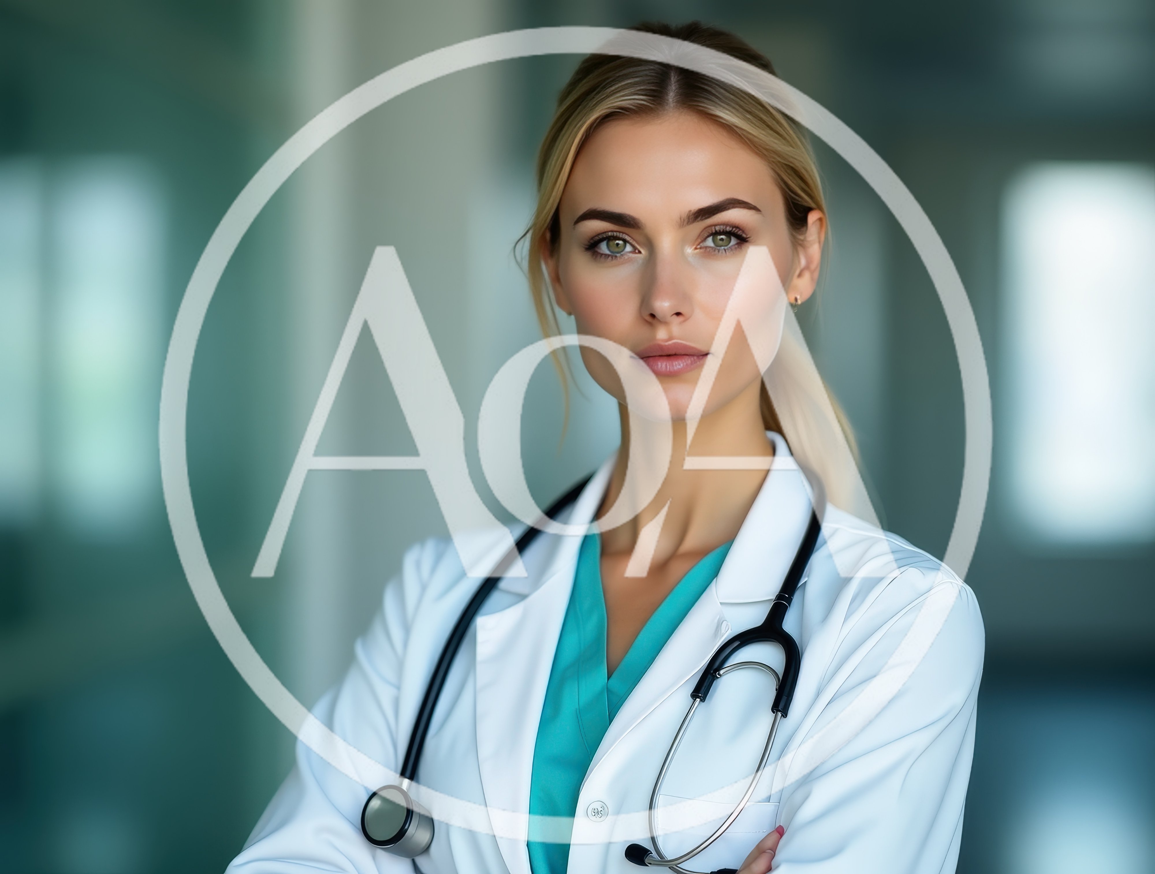 Professional Female Doctor Standing In Hospital Corridor