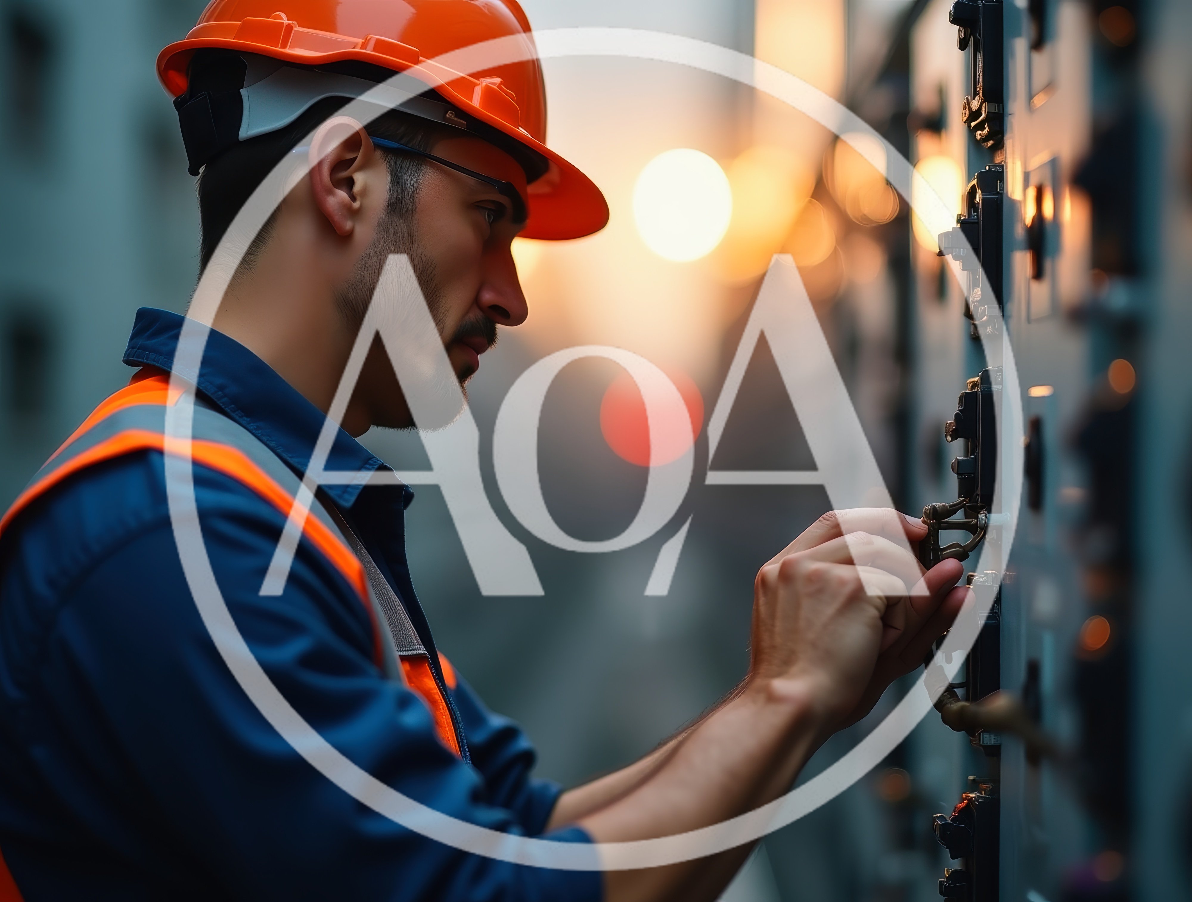 Electrical Engineer Inspecting Industrial Control Panel at Sunset