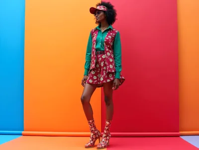 Fashion Model Posing In Vibrant Patterned Outfit