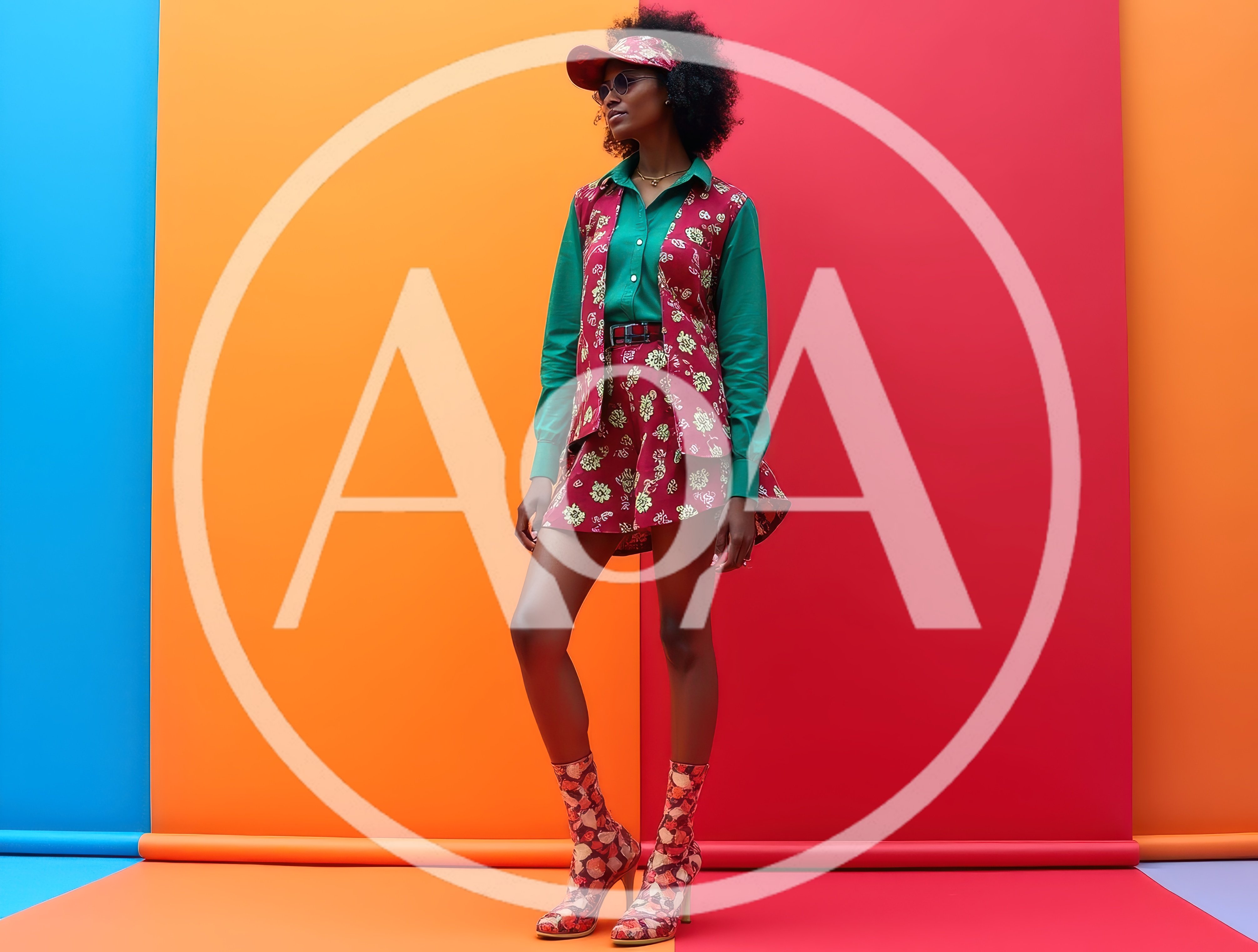Fashion Model Posing In Vibrant Patterned Outfit