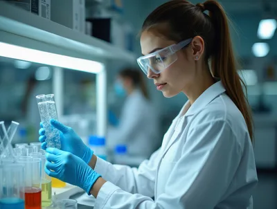 Female Scientist Examining Test Tube In Laboratory