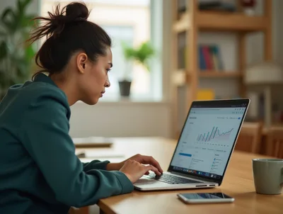 Young Woman Working On Laptop At Home Office