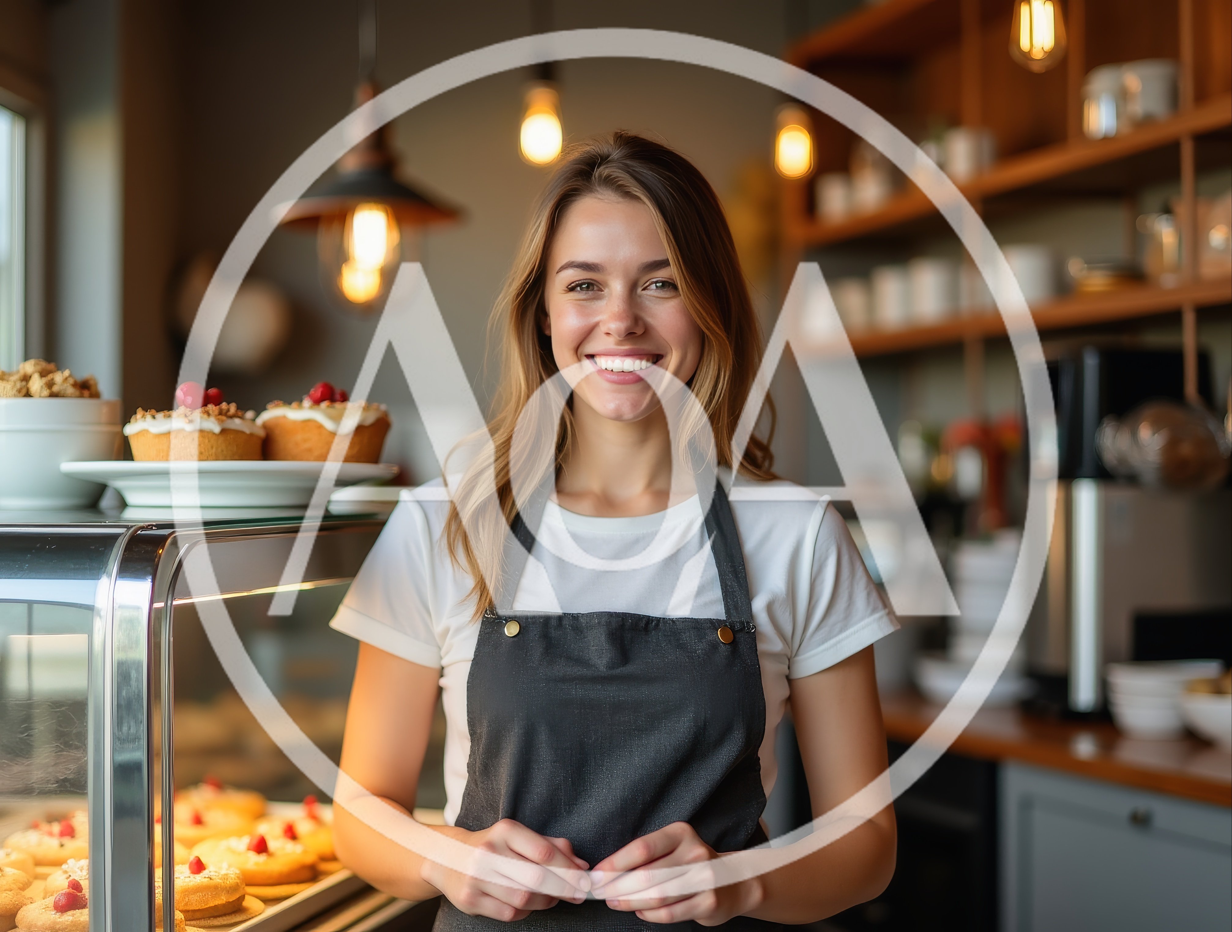 Smiling Female Barista Standing Behind Cafe Counter