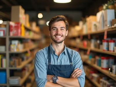 Smiling Male Shopkeeper Standing In A Retail Store
