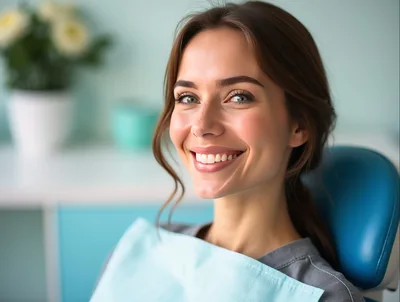 Smiling Woman Sitting In A Dental Chair