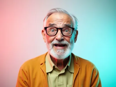 Surprised Elderly Man With Glasses And Beard