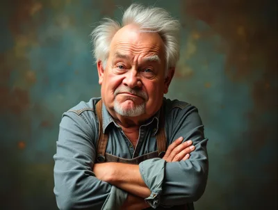 Portrait Of A Thoughtful Elderly Man With Crossed Arms