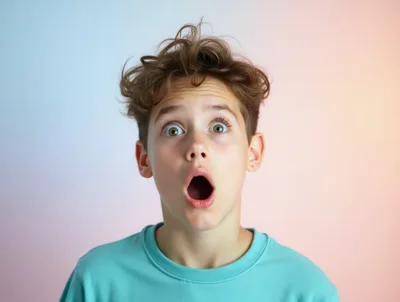 Surprised Young Boy With Wide Eyes And Open Mouth