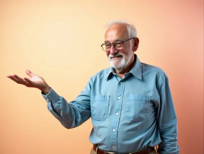 Senior Man Presenting With Open Hand Gesture