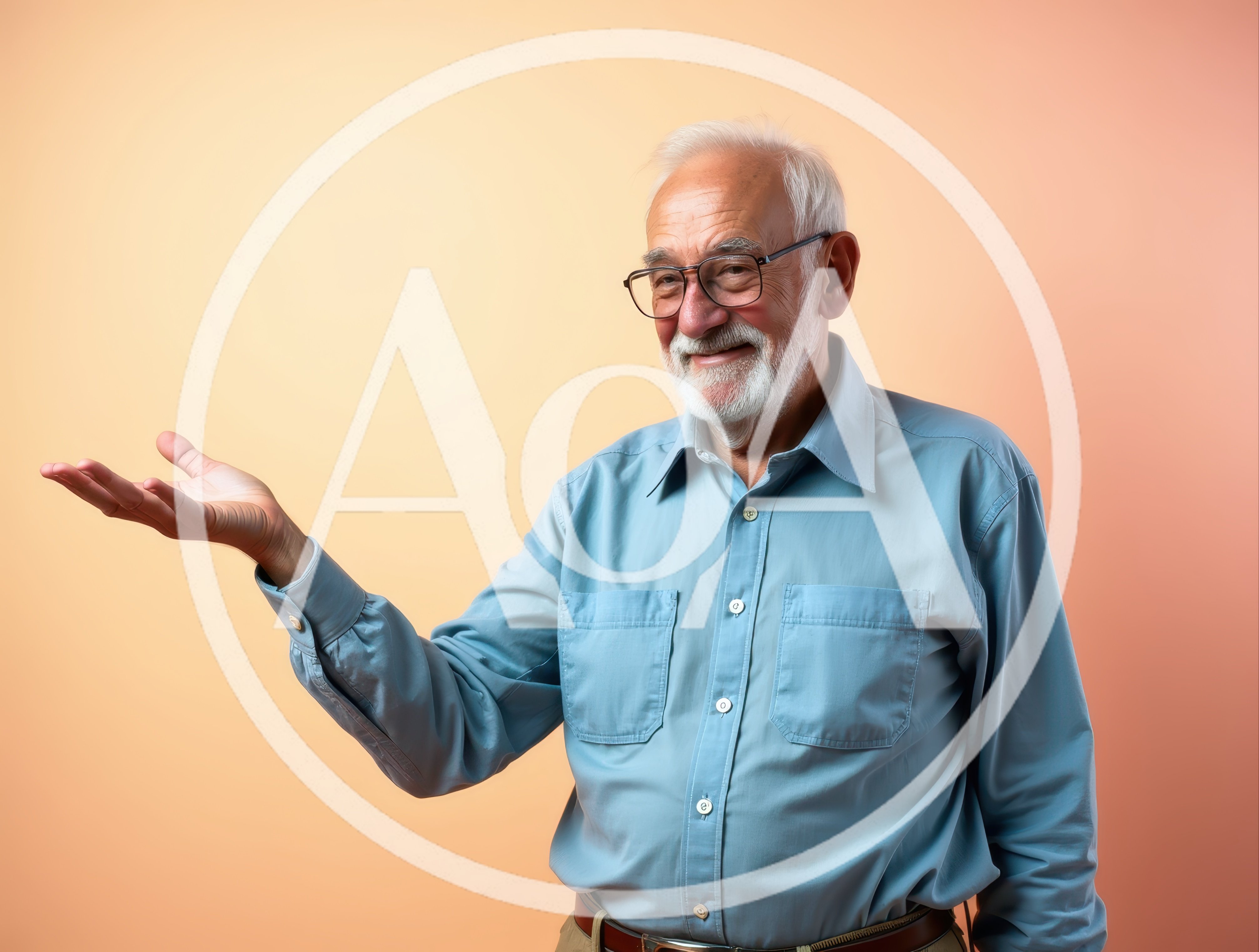 Senior Man Presenting With Open Hand Gesture