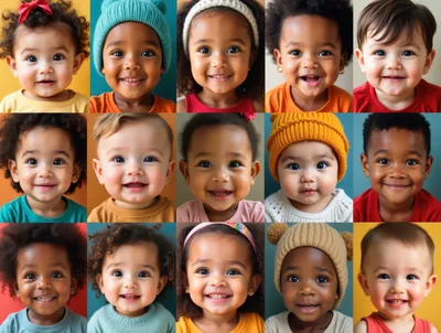 Collage of Diverse Happy Babies and Toddlers