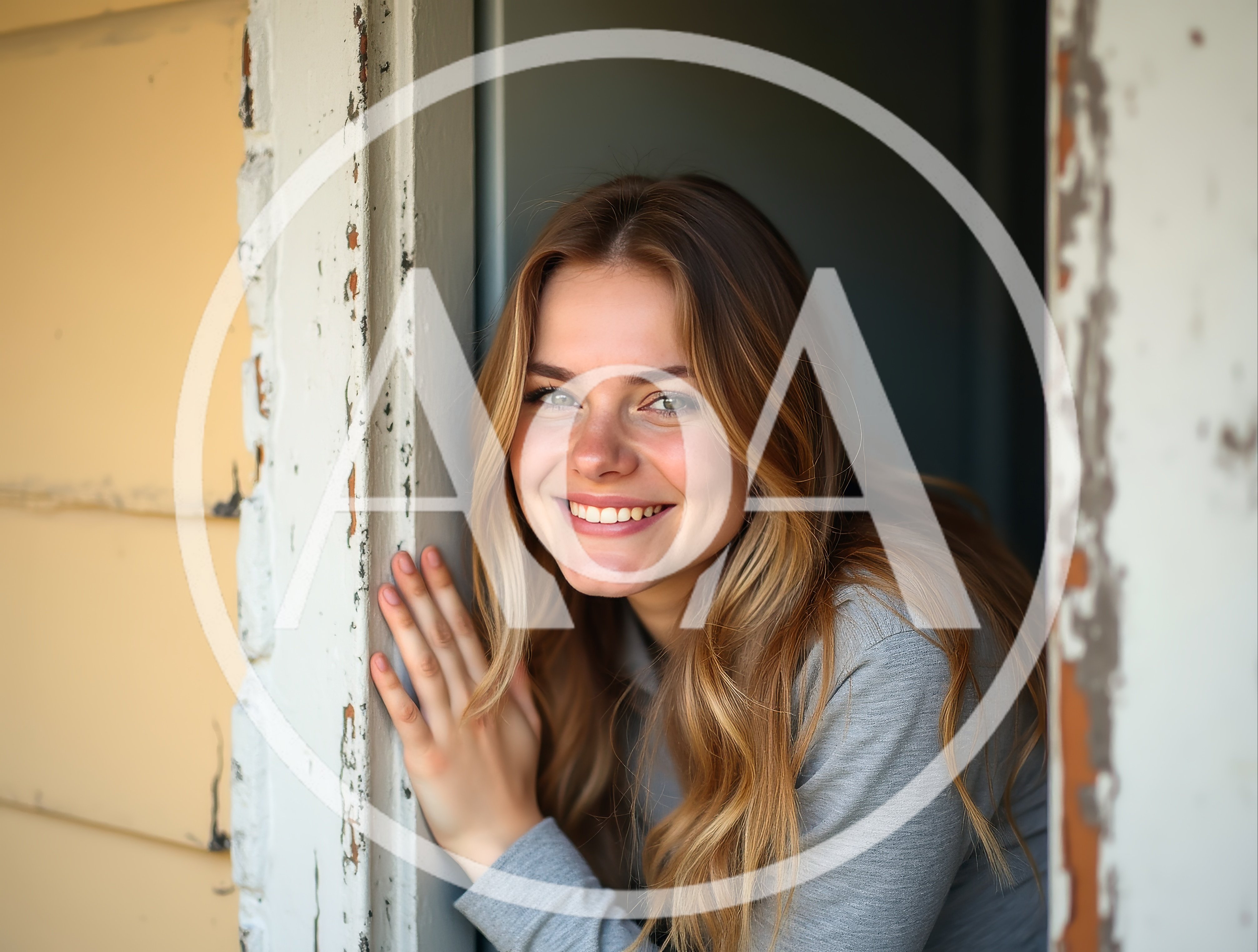 Young Woman Smiling While Leaning Against A Doorframe