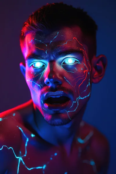 Man With Glowing Eyes And Electric Skin Patterns