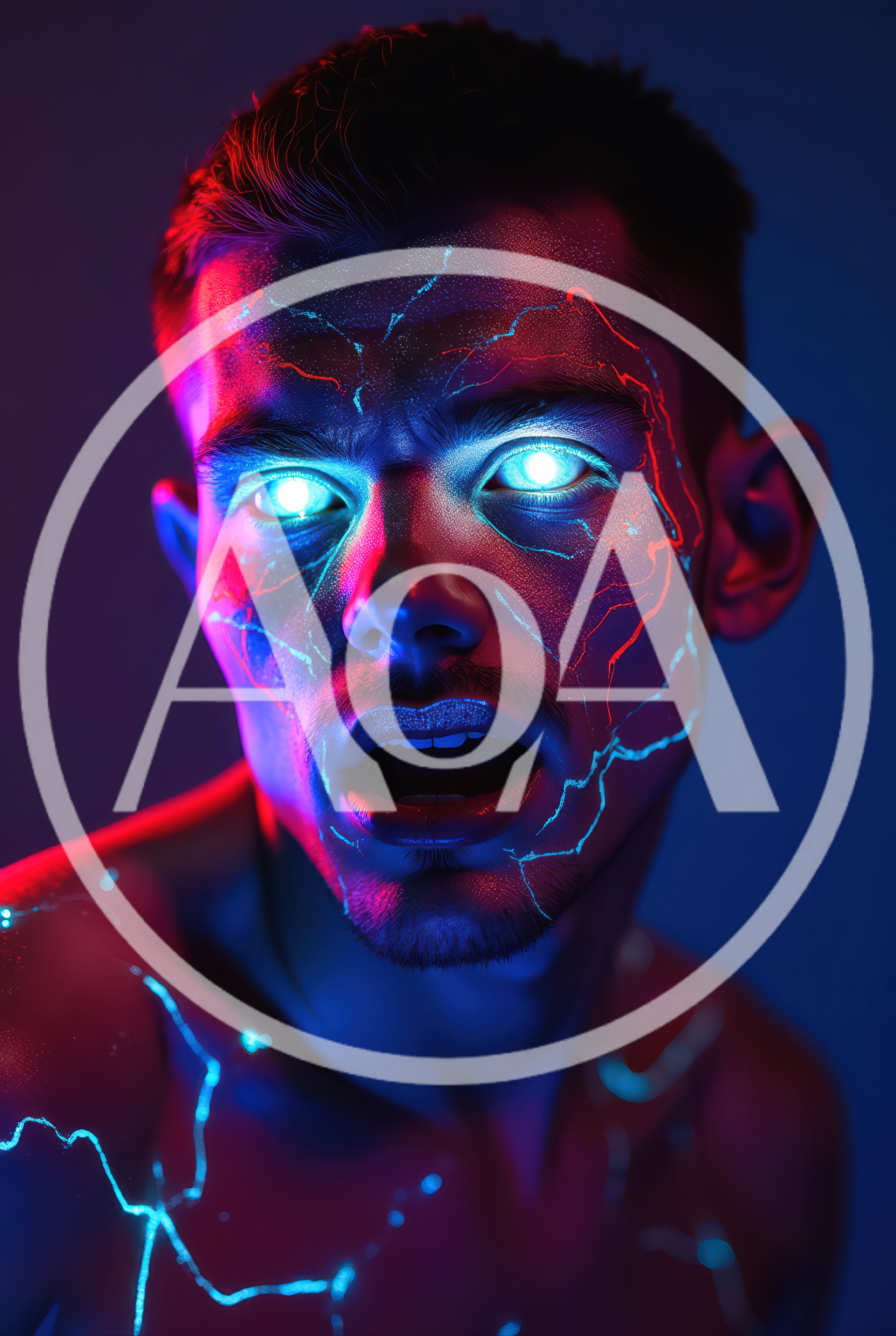 Man With Glowing Eyes And Electric Skin Patterns
