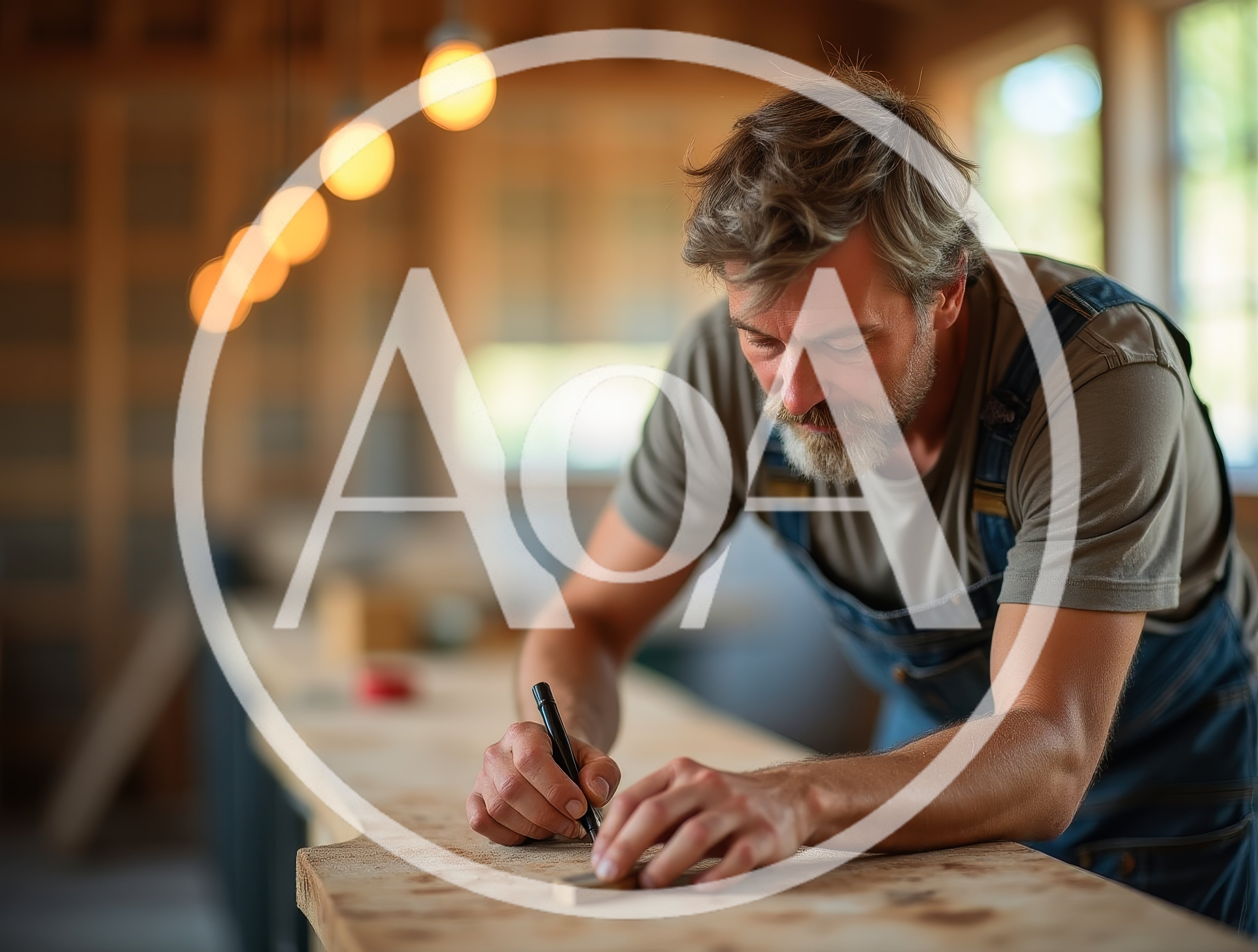 Carpenter Marking Measurements On Wood In Workshop