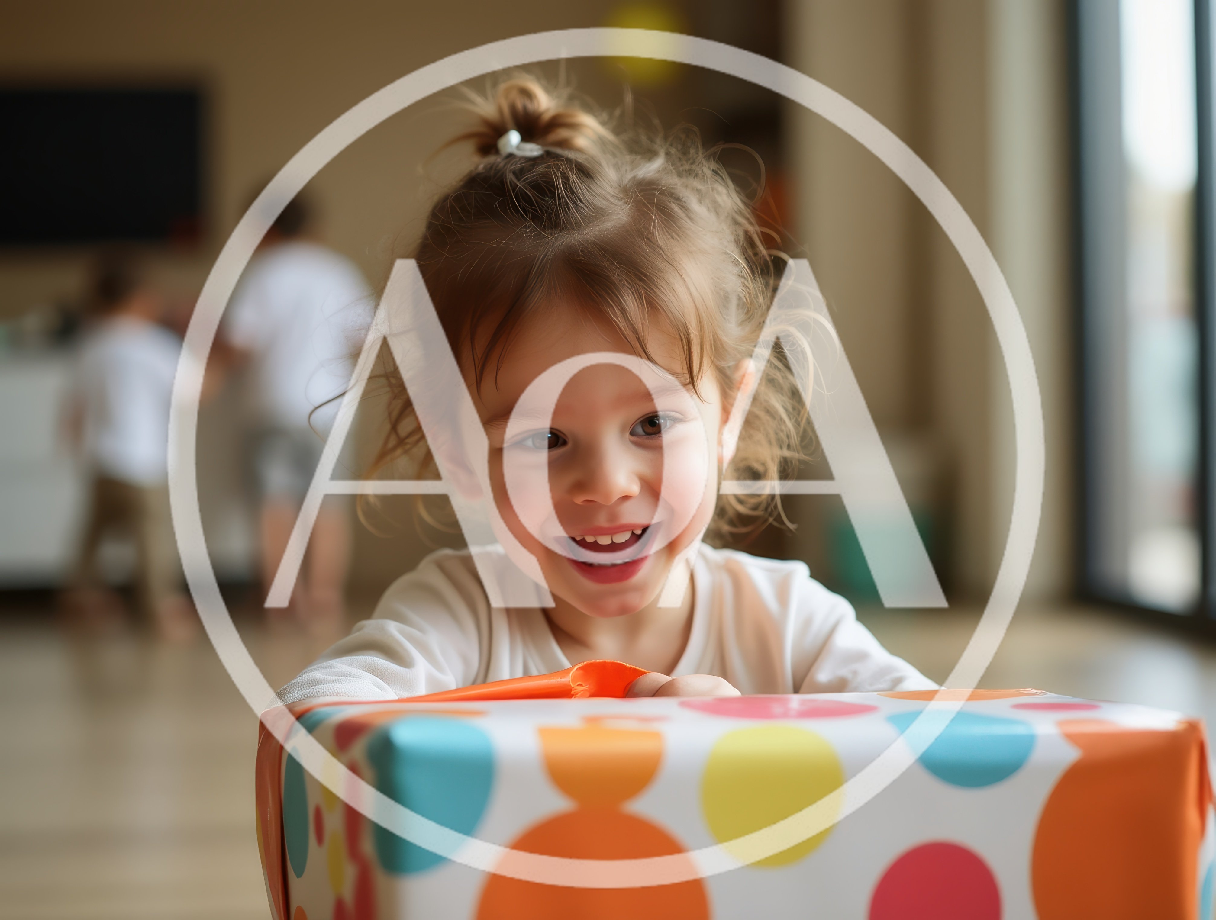 Happy Toddler Girl Opening A Colorful Birthday Gift